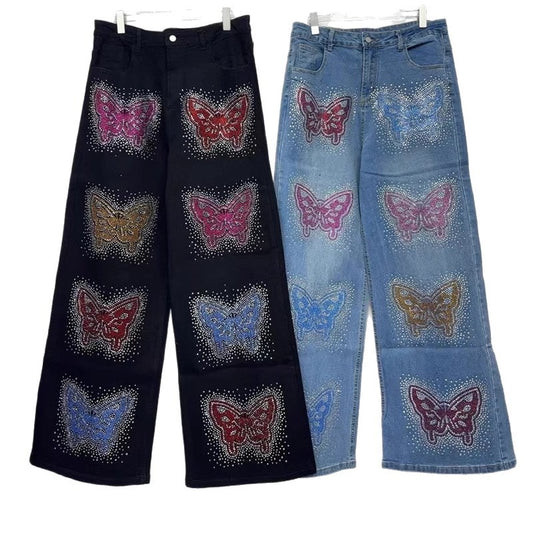 Jeans with butterfly stones